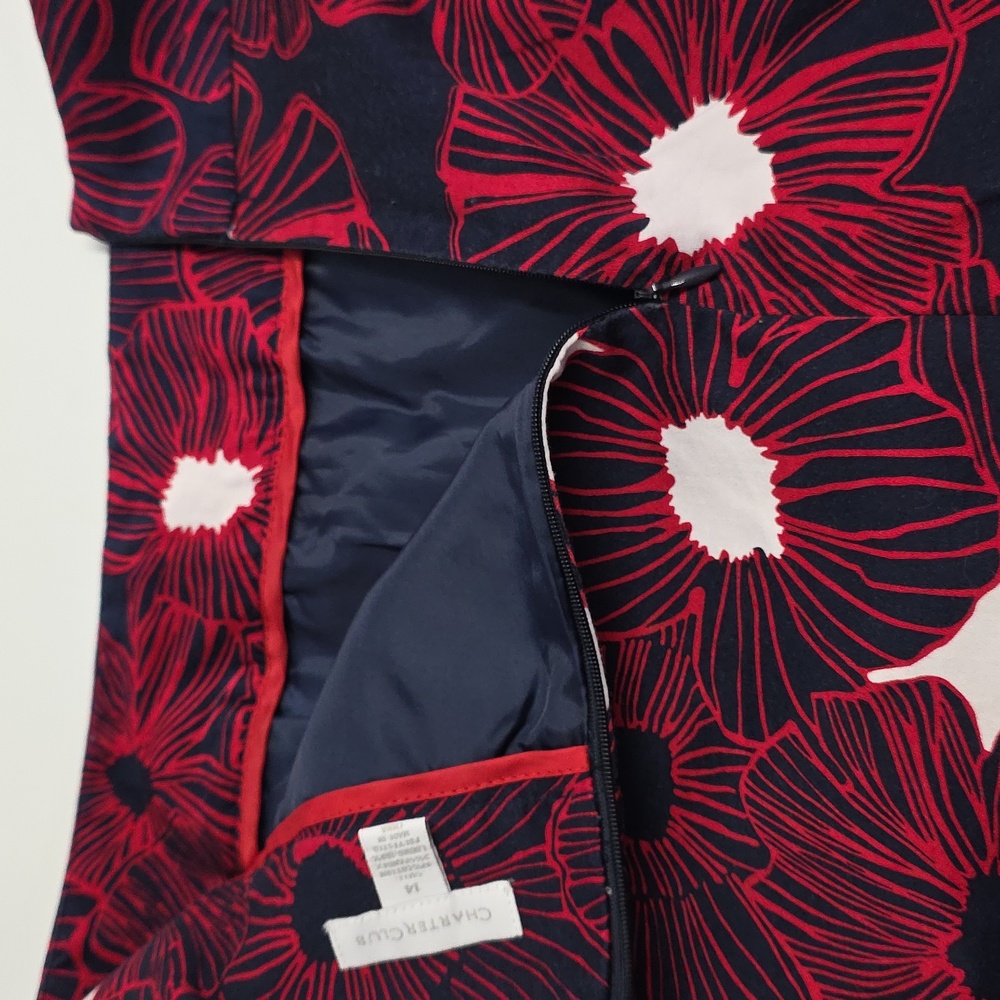 Charter Club Floral Skirt Navy Red Pencil Skirt Lined Classic Spring SummerStyle - Picture 4 of 13